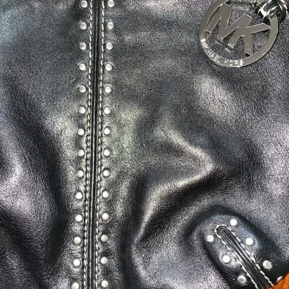 Michael Kors Bedford Leather Shoulder Bag - BlackSilver Studs & MK Logo